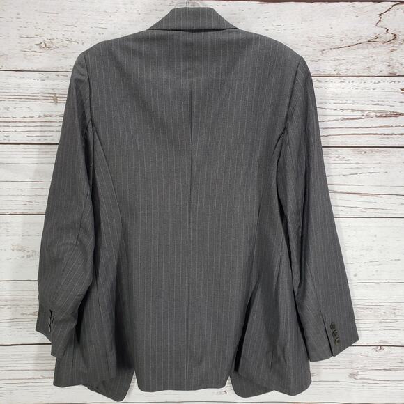 Lafayette 148 New York Gray Pinstriped 100%Wool Blazer Jacket Size 10 - Picture 11 of 15
